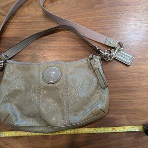 Coach shoulder bag/crossbody bag, gray patent leather with "C" stitching